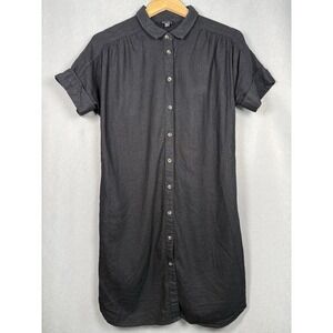 Mini Shirt Dress Short Sleeve Black Linen